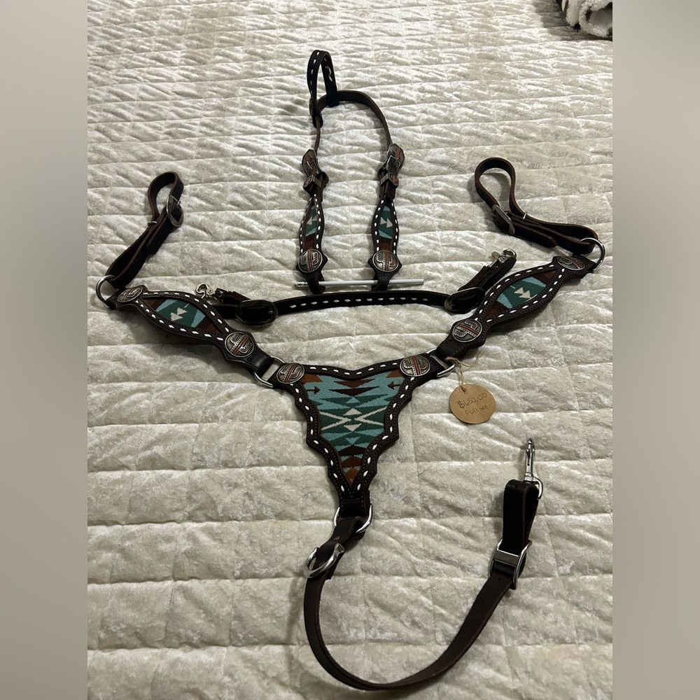 Western Horse Breast Collar, Headstall, and Breast Collar Strap - Tribal Pattern